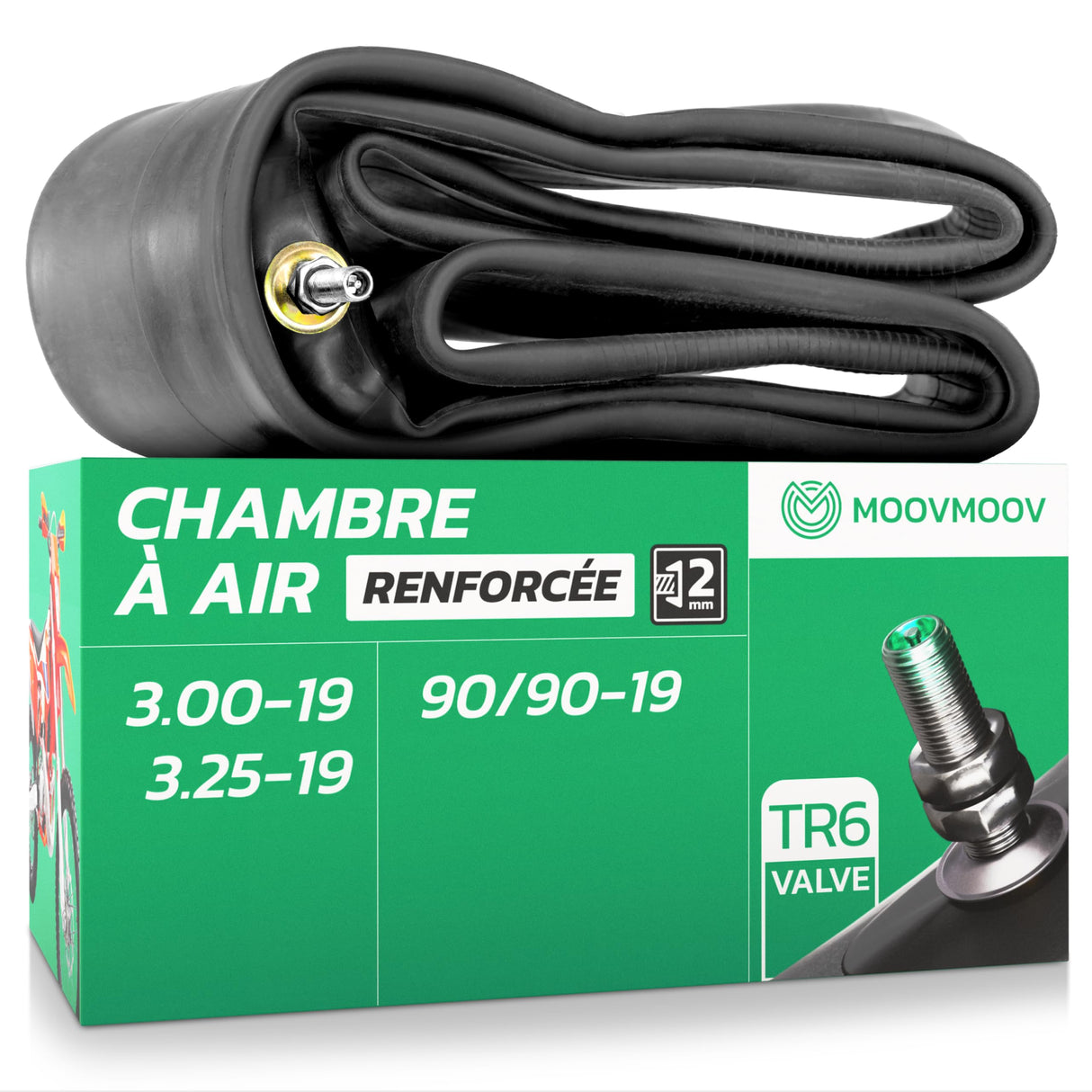 Chambre à air 3.00/3.25-19 renforcée valve droite (TR6)