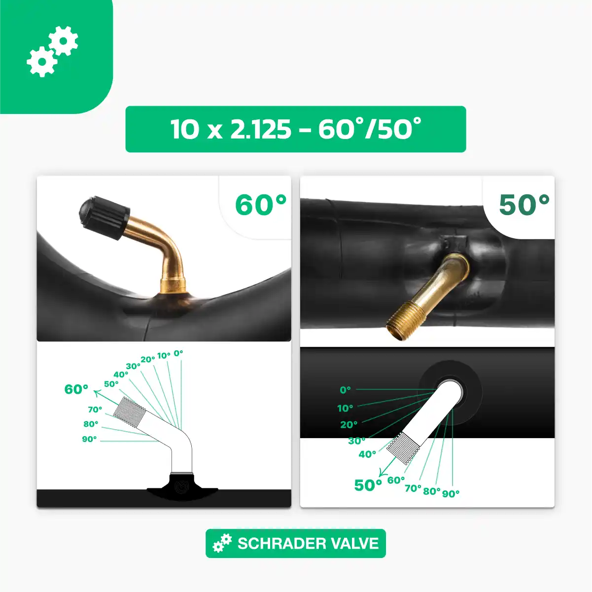 Cámara de aire 10x2.125 válvula curva 60 50 bicicleta sin pedales