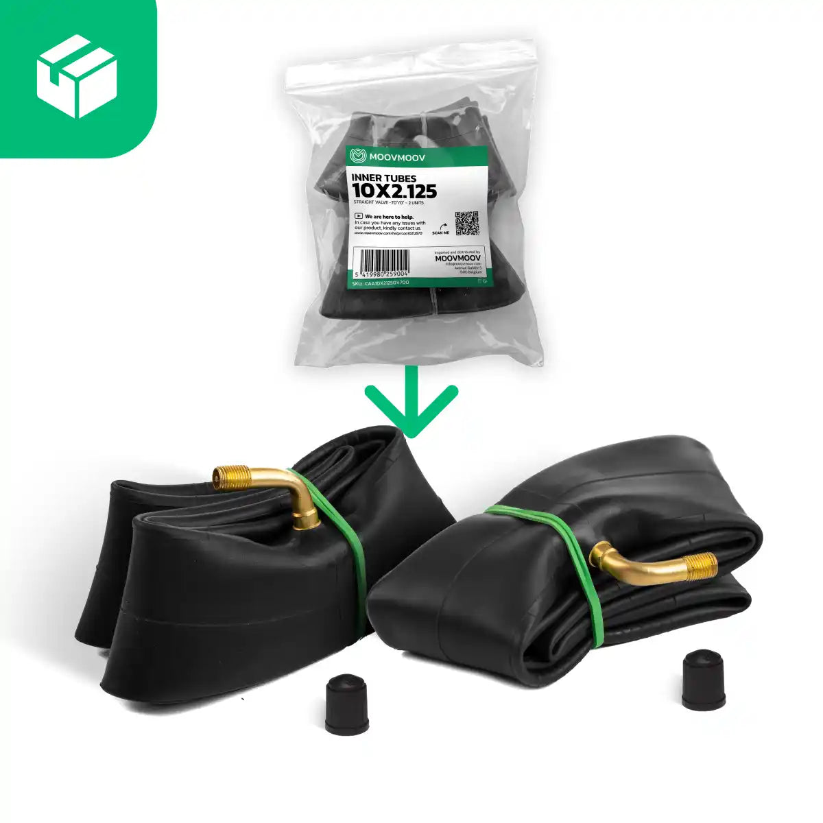 Cámara de aire patinete 10x2.125 válvula acodada 70/0