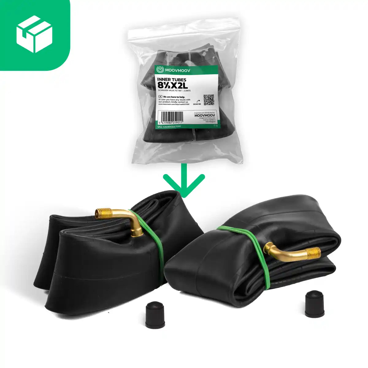 Cámara de aire patinete eléctrico 8 pulgadas válvula acodada