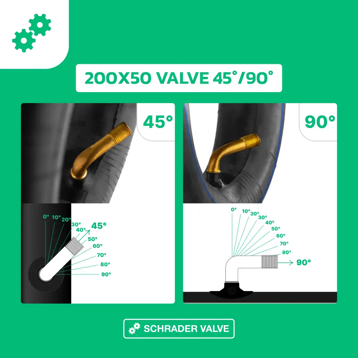 Cámara de aire patinete eléctrico válvula acodada 200 x 50 90/45