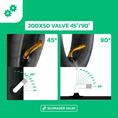 Cámara de aire patinete eléctrico válvula acodada 200 x 50 90/45