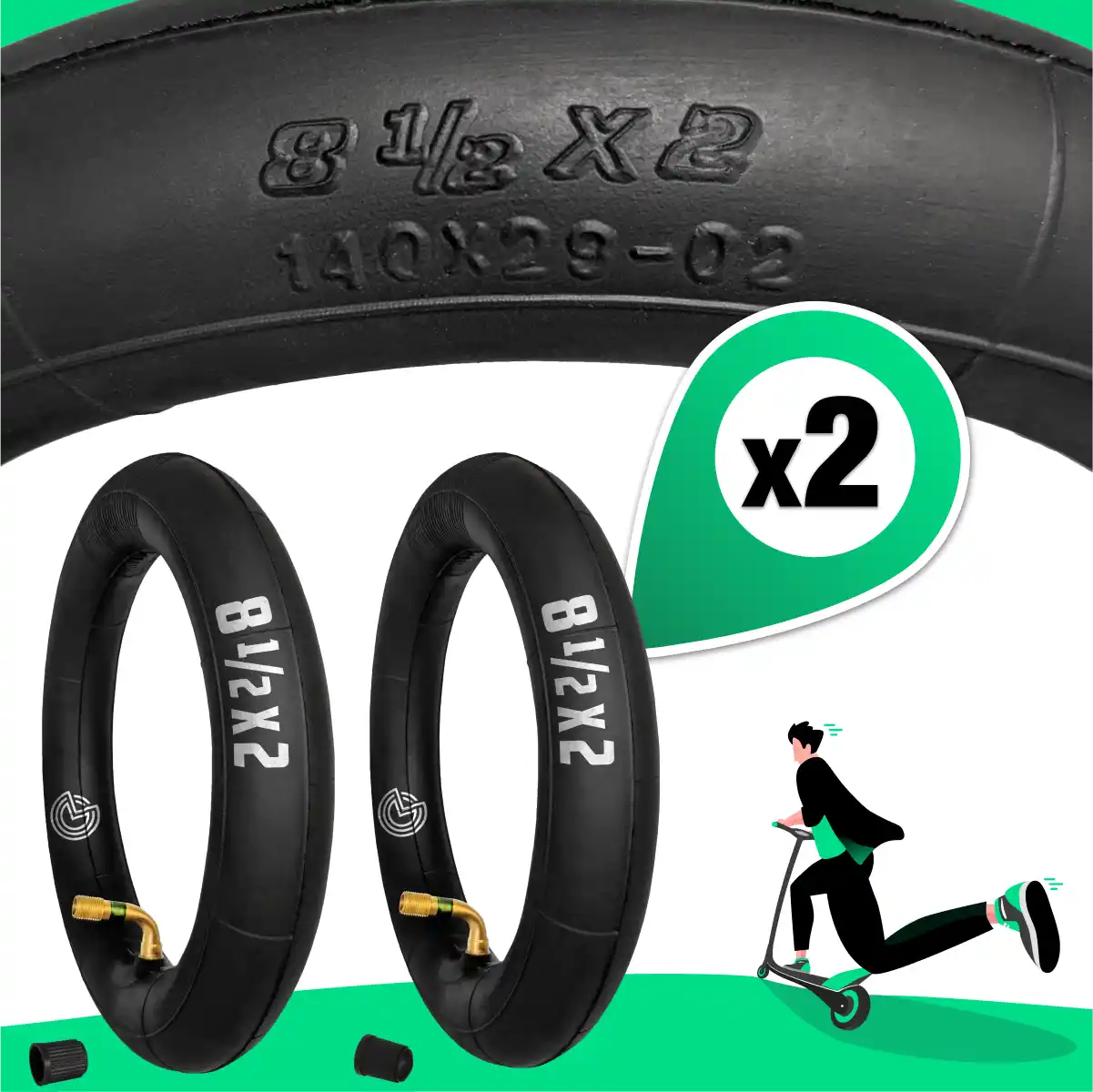 Cámara de aire para patinete eléctrico válvula acodada 8 1/2x2