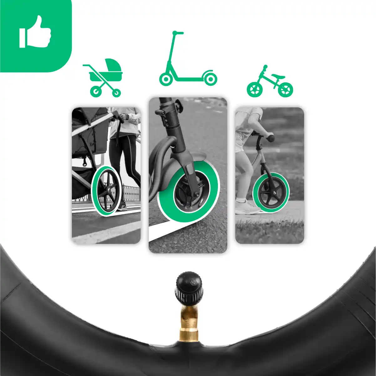 Cámara de aire 10 pulgadas válvula acodada 10x2.125