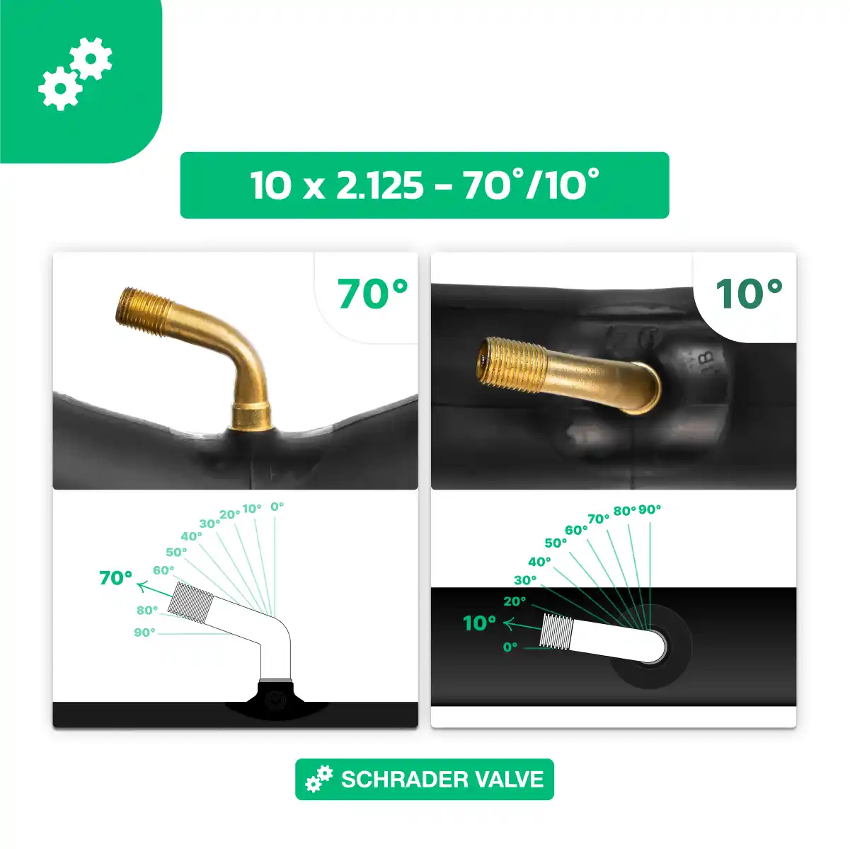 Cámara de aire patinete rueda 10x2.125 válvula acodada