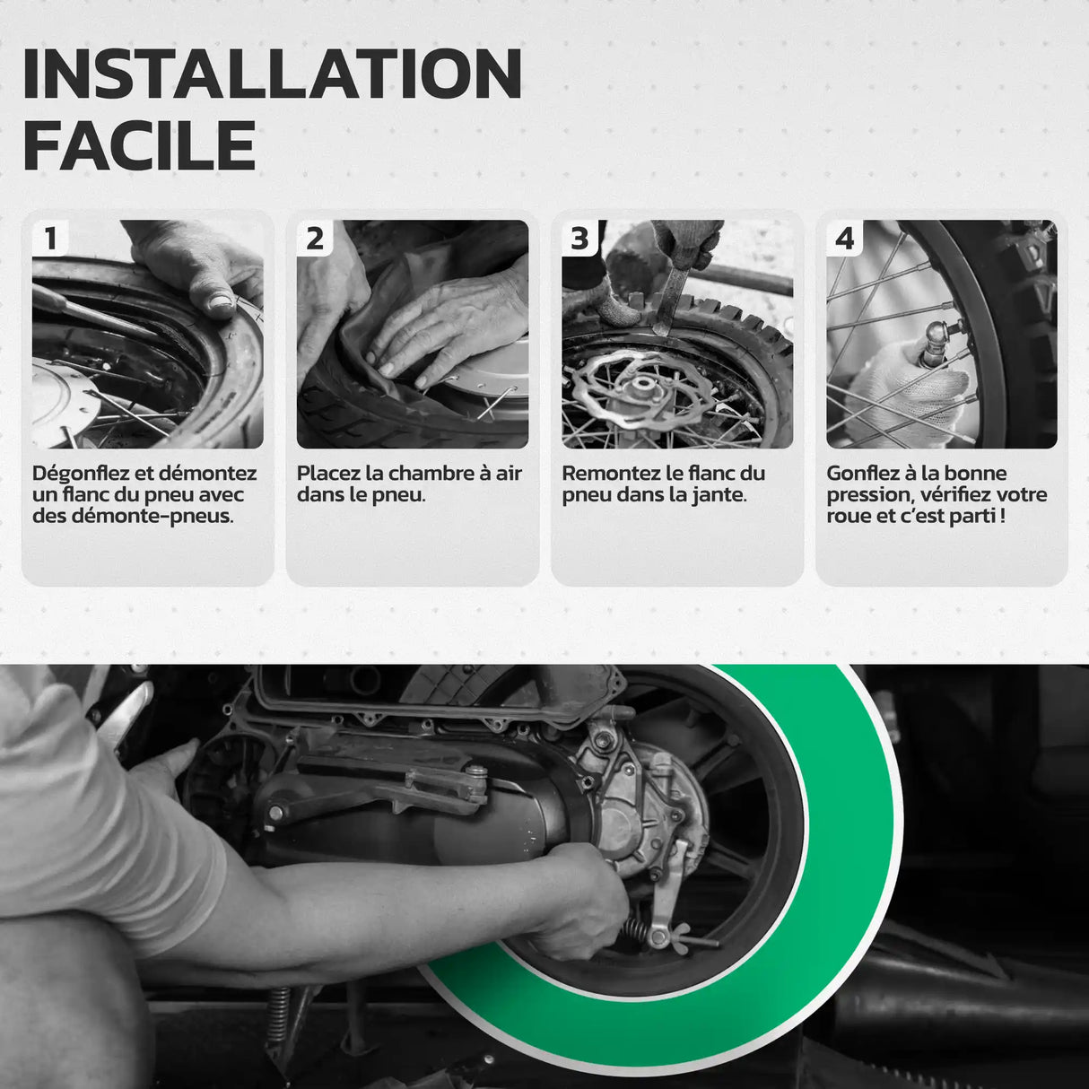 Guide d'installation de la chambre à air moto 14 pouces MoovMoov