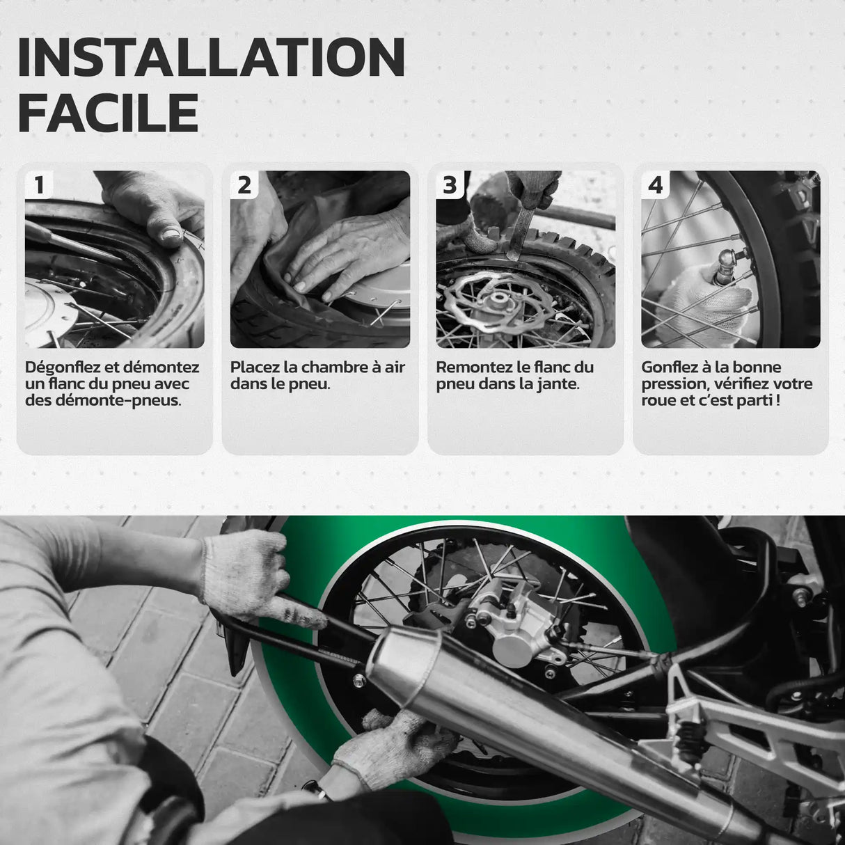 Guide d'installation de la chambre à air moto 16 pouces MoovMoov