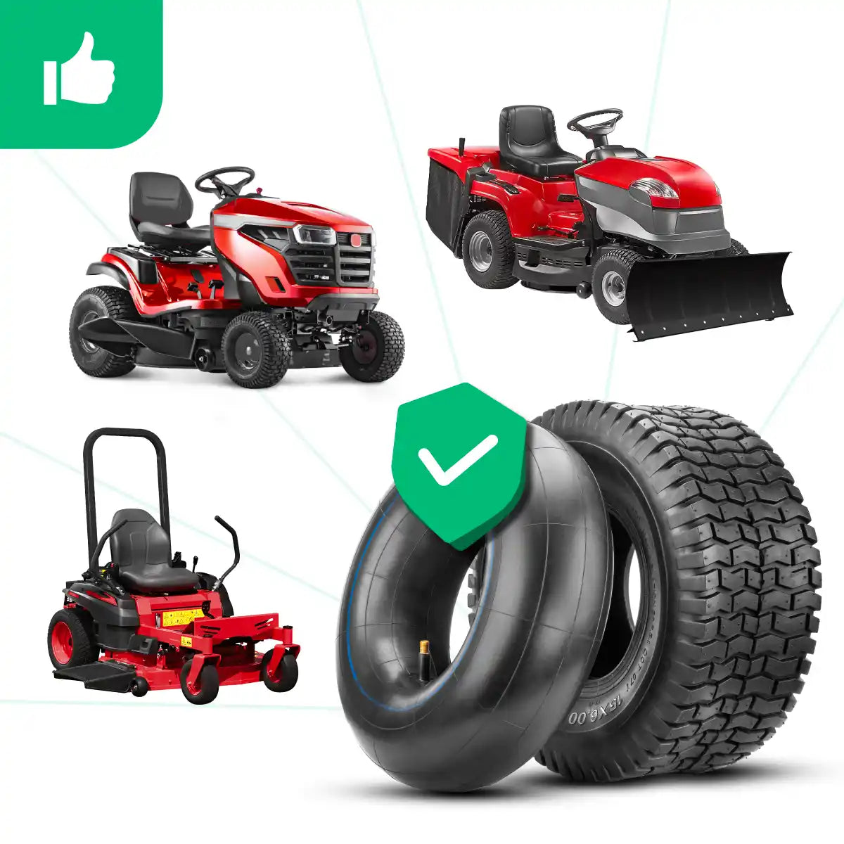 Neumático 15x6.00-6 con cámara de aire válvula recta tractor cortacésped