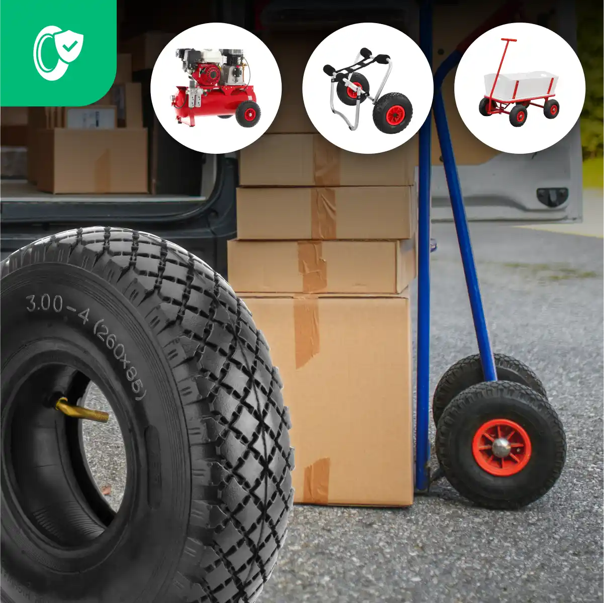 Neumático 3.00-4 compresor con cámara de aire válvula acodada