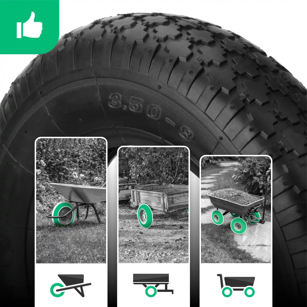 Neumático 3.50-8 carretilla con cámara de aire válvula recta