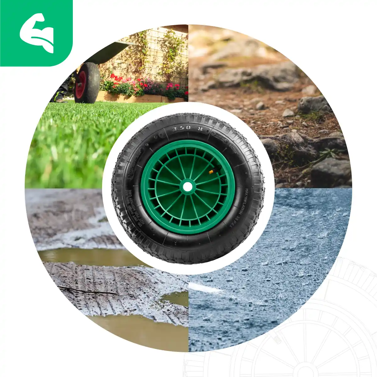 Neumático 3.50-8 llanta pvc aleación 20mm