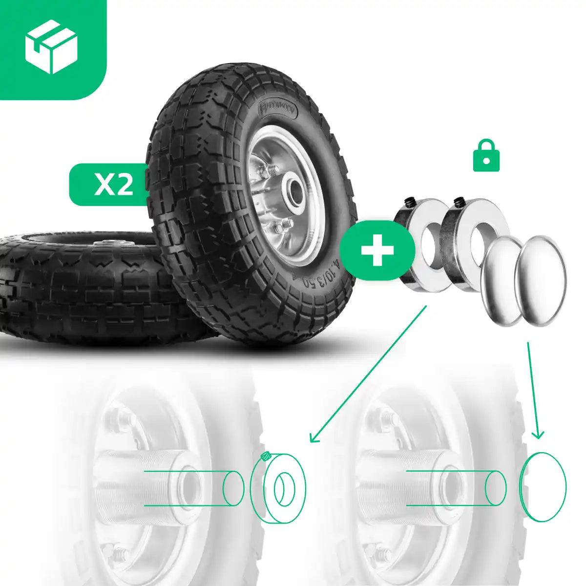 Neumático antipinchazos 4.10/3.50-4 llanta de acero agujero 20mm