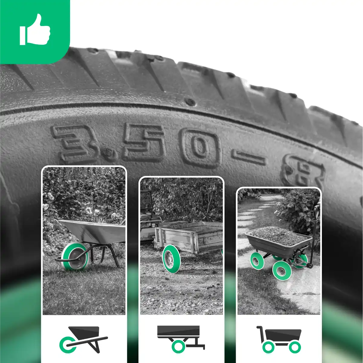 Neumático carretilla 3.50-8 llanta pvc diámetro 20mm