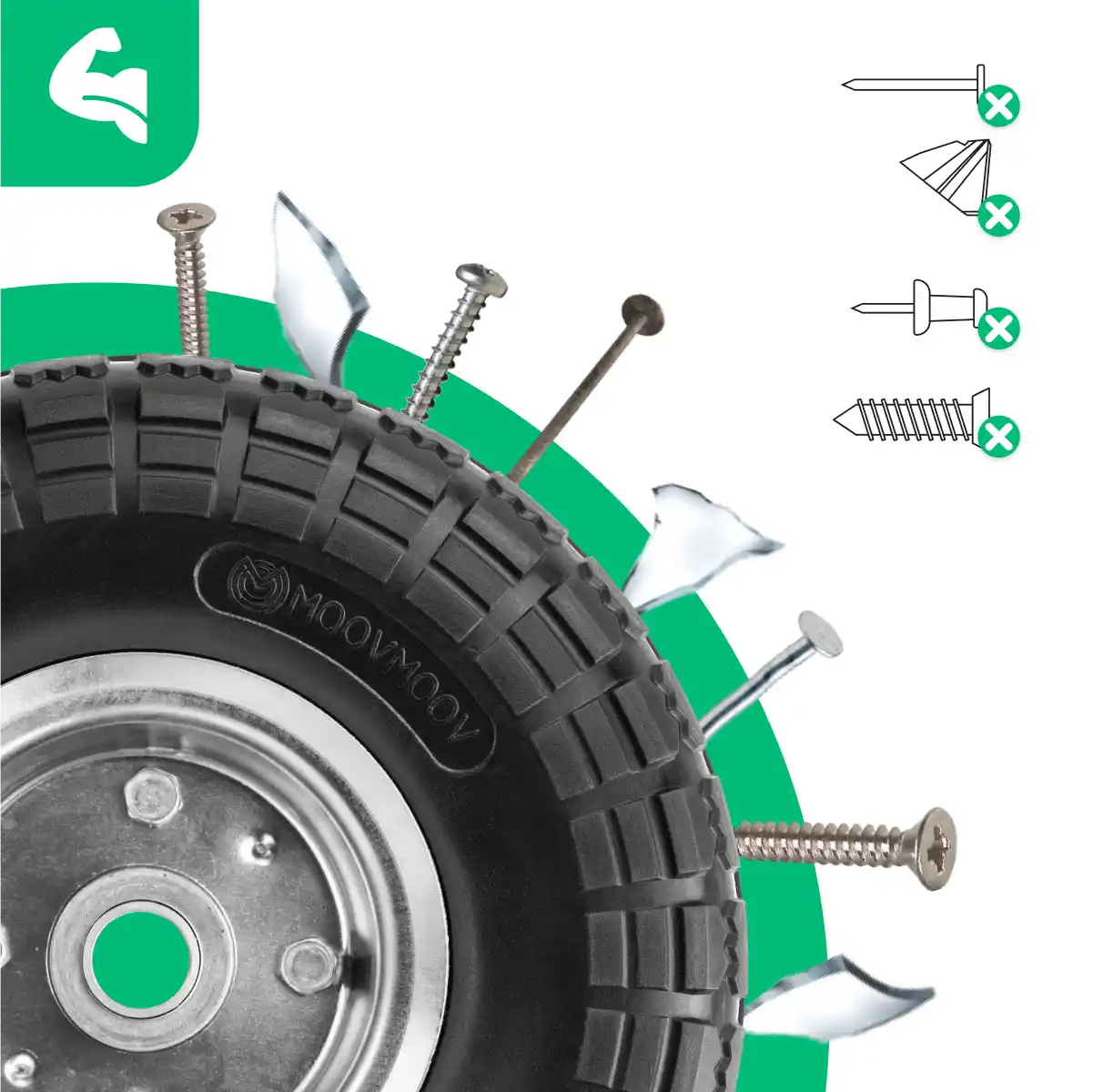 Neumático antipinchazos 4.10/3.50-4 carretilla taladro 20mm