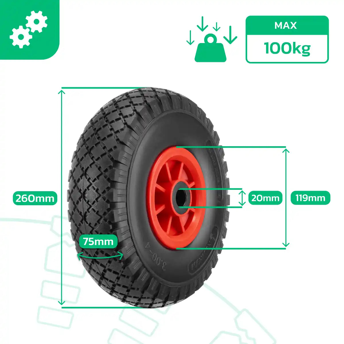 Neumático macizo 3.00-4 diámetro 20mm