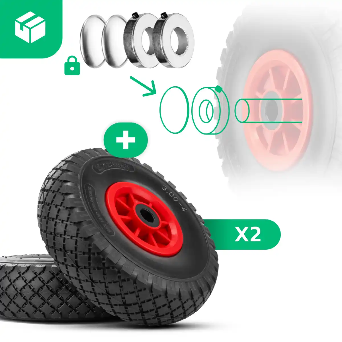 Neumático macizo 3.00-4 carro de jardín diámetro 20mm