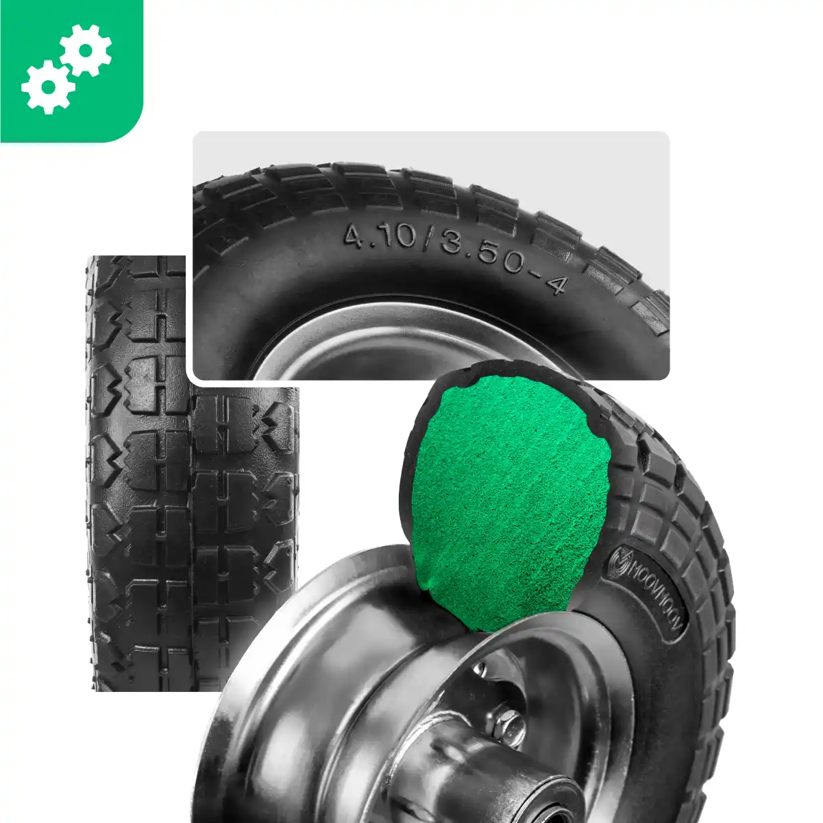 Neumático macizo 4.10/3.50-4 llanta de acero diámetro 16mm