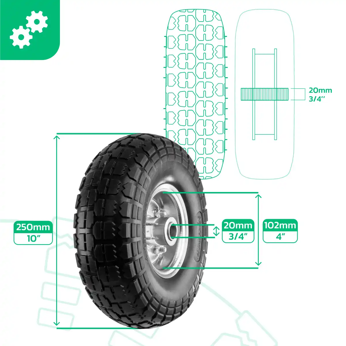 Neumático macizo 4.10/3.50-4 llanta de acero orificio 20mm