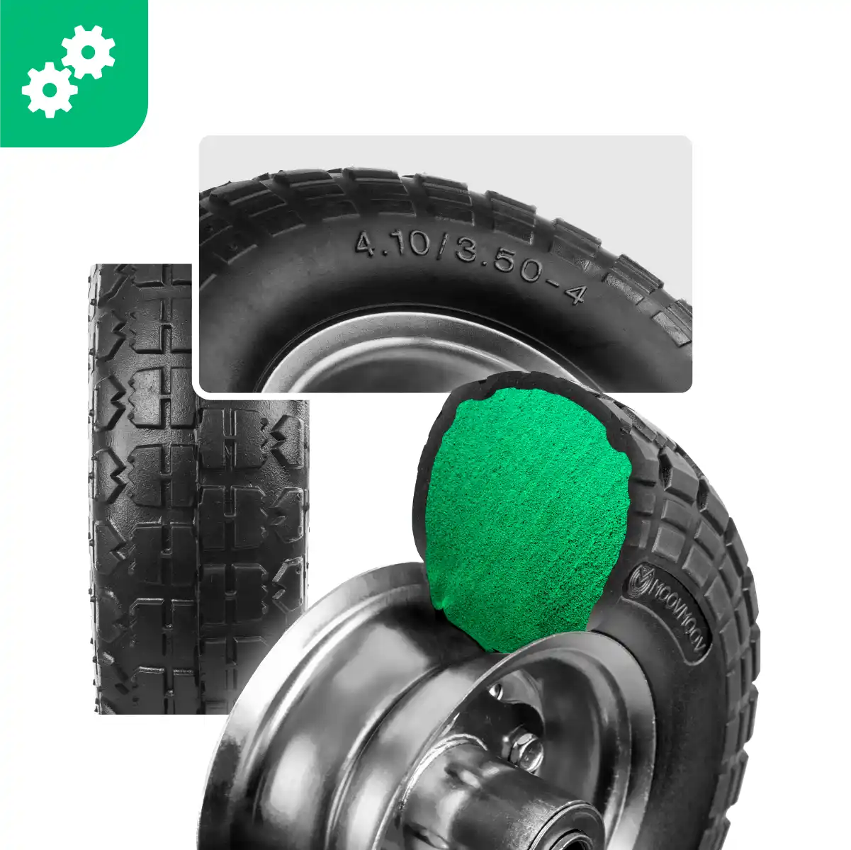 Neumático macizo 4.10/3.50-4 llanta de acero carretilla