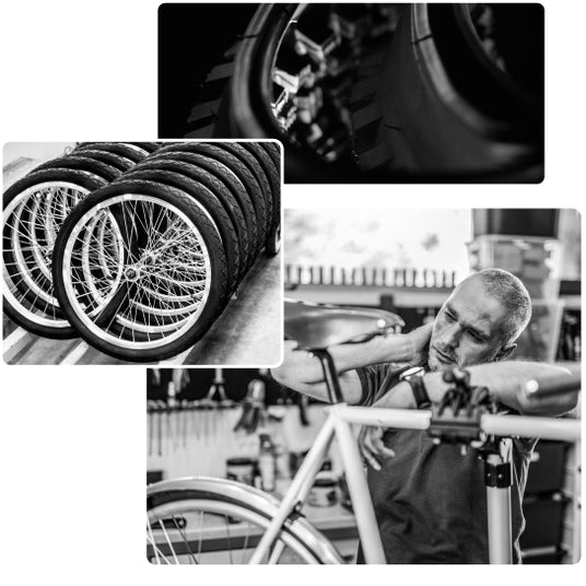 Rueda de bicicletas almacenada y profesional de la reparación de medios de movilidad suave
