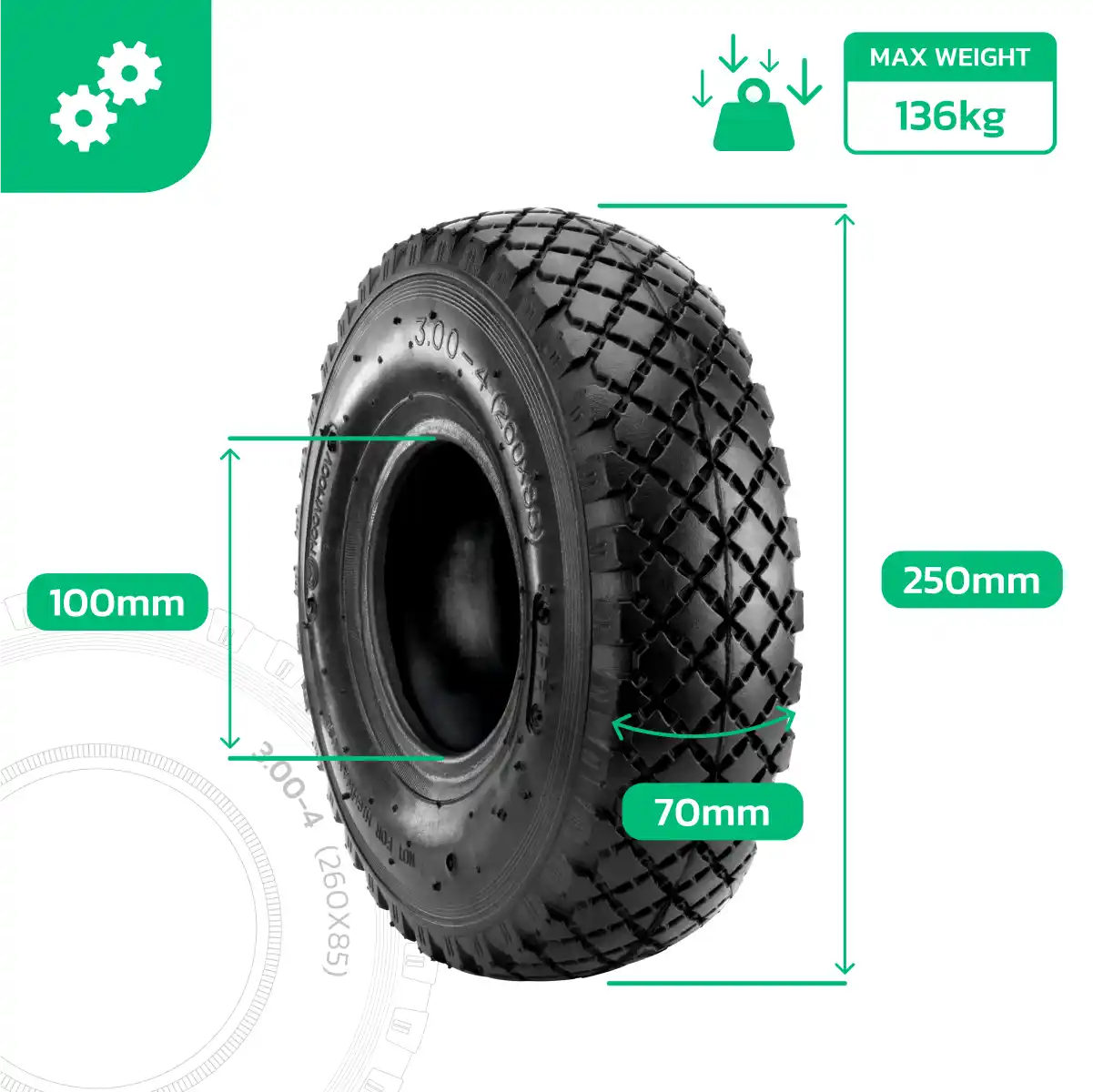 Rueda 3.00-4 carretilla con cámara de aire válvula acodada