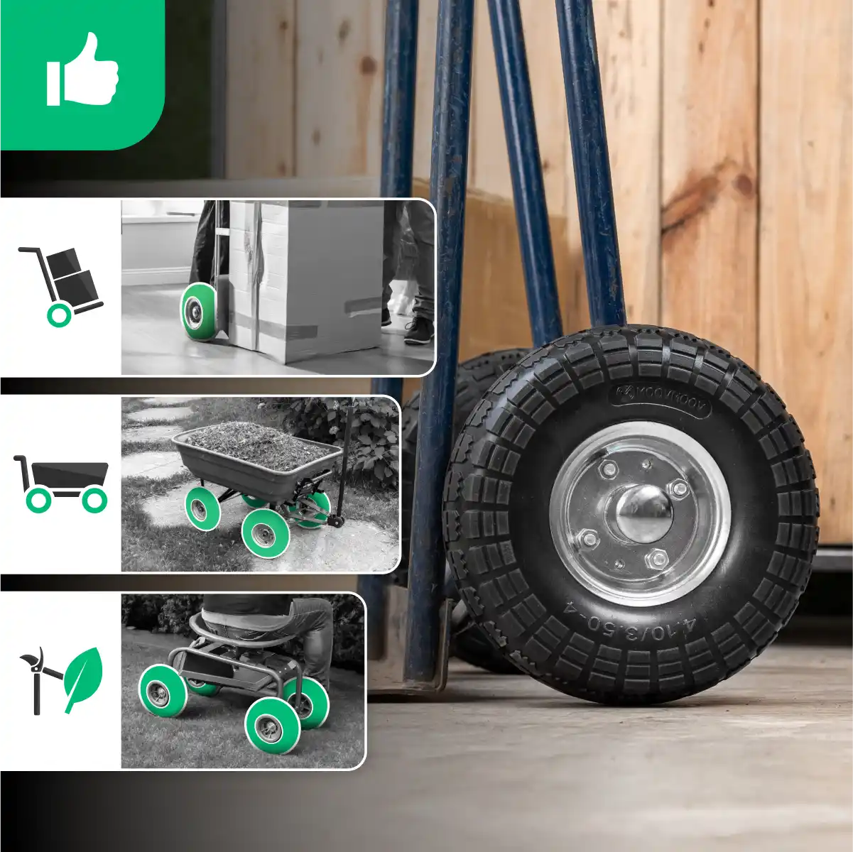 Rueda completa maciza 4.10/3.50-4 carretilla diámetro de agujero 20mm