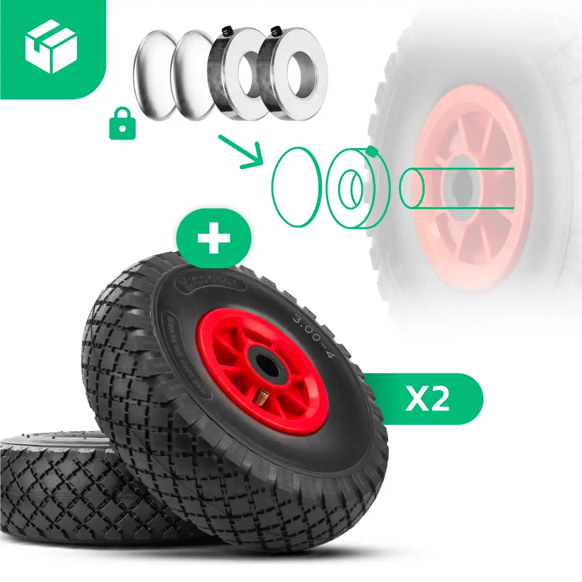 Rueda inflable 3.00-4 llanta pvc diámetro 20mm