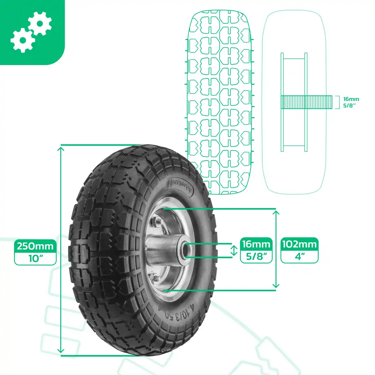 Rueda maciza 4.10/3.50-4 carretilla llanta de acero