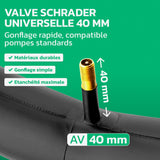 Valve Schrader universelle 40 mm (AV40) de la chambre à air 29 pouces, gonflage à la pompe standard