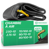 Chambre à air moto 10 pouces MoovMoov pour pneus 2.50-10, 2.75-10, 70/100-10, 80/100-10 et 90/70-10, valve coudée JS87C