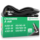 Chambre à air moto 18 pouces MoovMoov pour pneus de 4.00-18, 4.10-18, 4.50-18, 110/90-18, 110/100-18 et 120/80-18, valve TR4