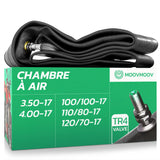 Chambre à air moto 17 pouces MoovMoov pour pneus de 100/100-17, 110/80-17, 120/70-17, 3.50-17 et 4.00-17, valve TR4