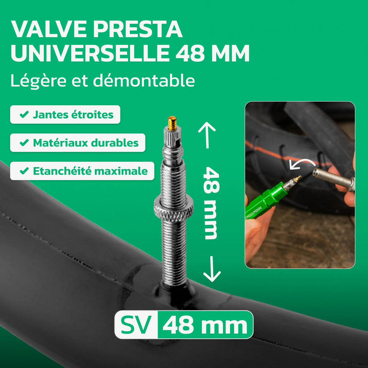 Valve Presta 48 mm de la chambre à air 14 pouces MoovMoov